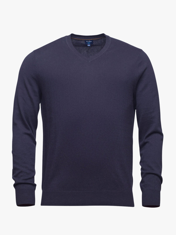 Dark blue cotton and cashmere sweater with a bateau neckline