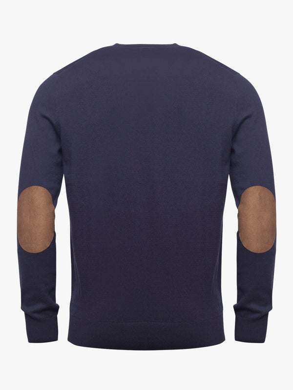 Dark blue cotton and cashmere sweater with a bateau neckline