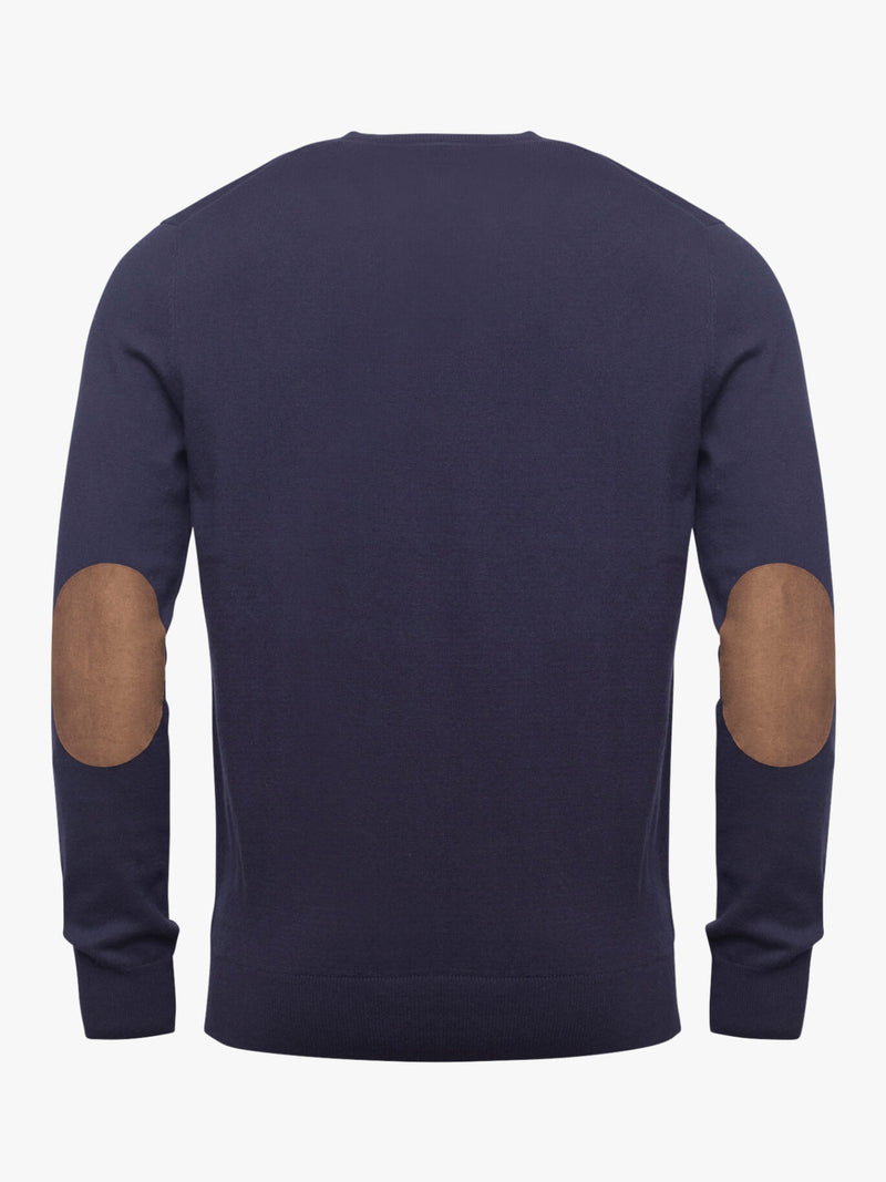 Dark blue cotton and cashmere sweater with a bateau neckline