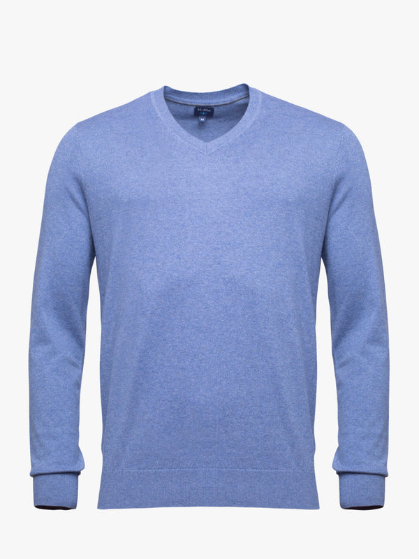 Blue cotton and cashmere gray sweater neckline