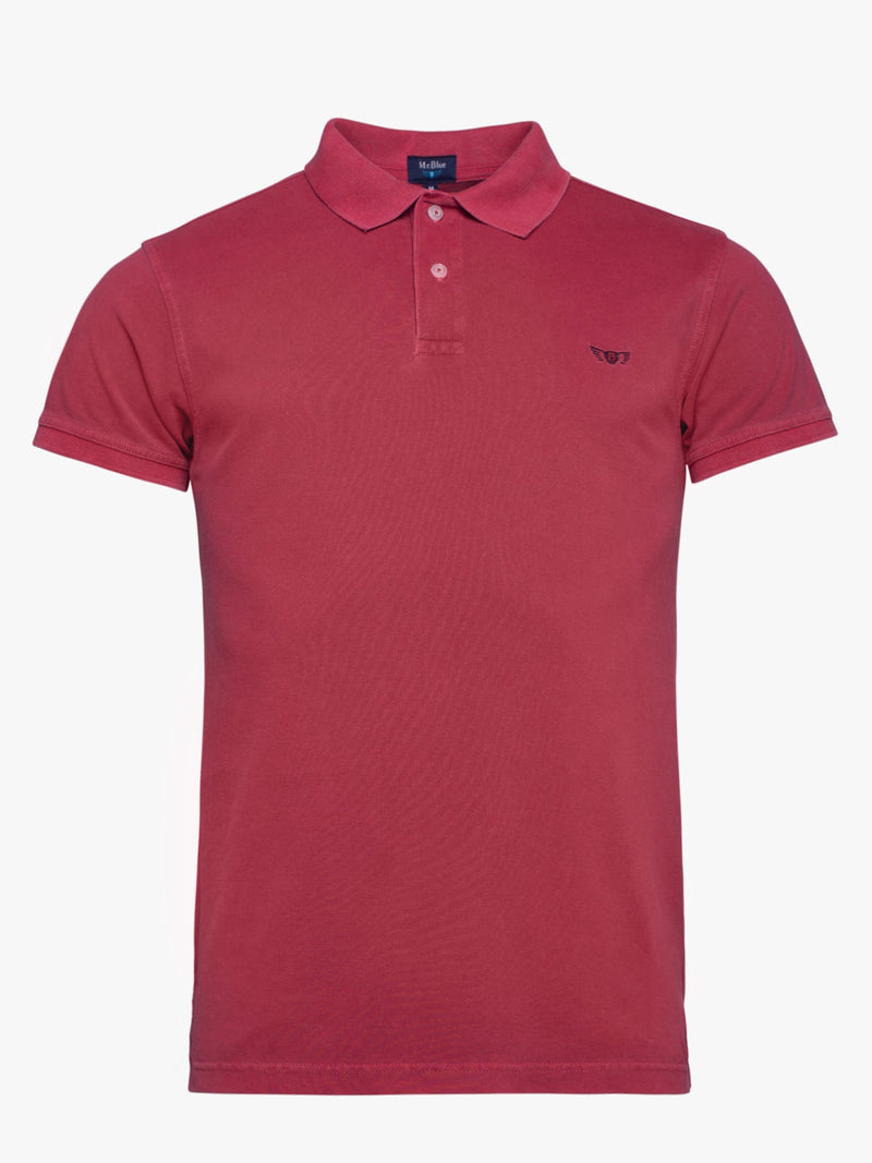Slim fit red cotton polo