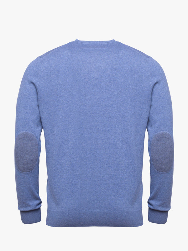 Jersey azul de algodón y cachemira de escote gris