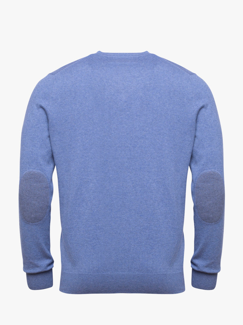 Blue cotton and cashmere gray sweater neckline