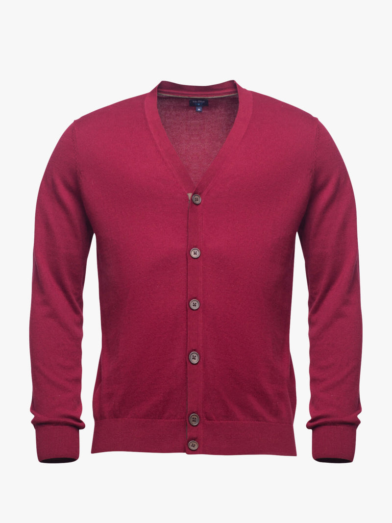 Burgundy cotton and cashmere cardigan with buttons