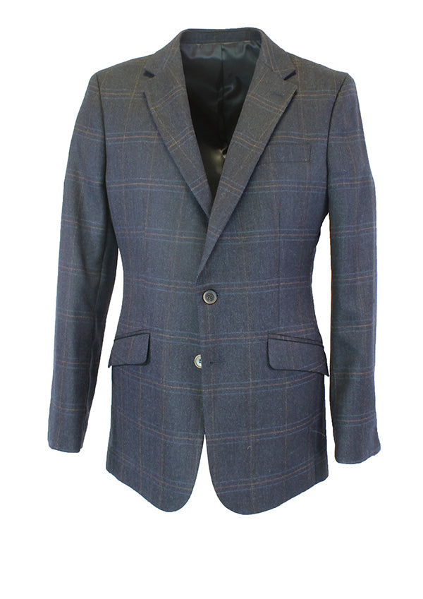 Blazer de lã com quadrados grandes azul - Mr Blue
