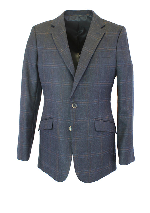 Wool blazer with large blue squares