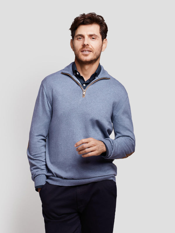 Light blue cotton and cashmere plain collar sweater