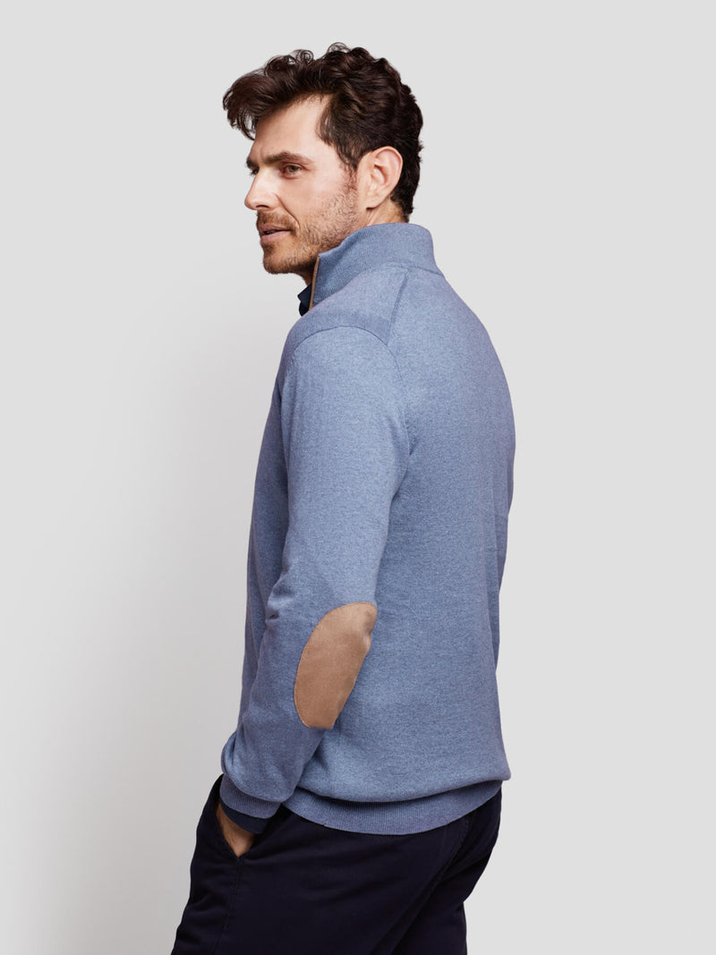 Light blue cotton and cashmere plain collar sweater
