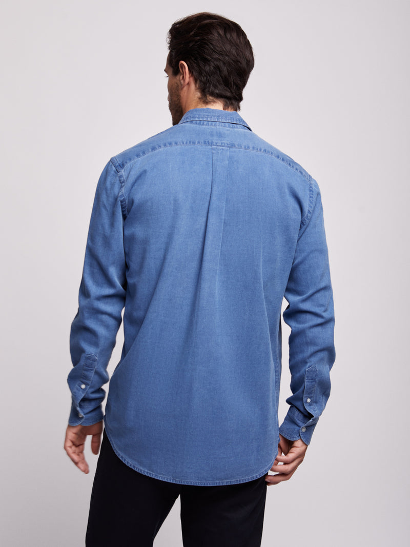 Camisa Regular Fit Azul Manga Comprida