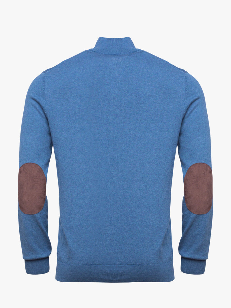Blue cotton and cashmere plain collar sweater