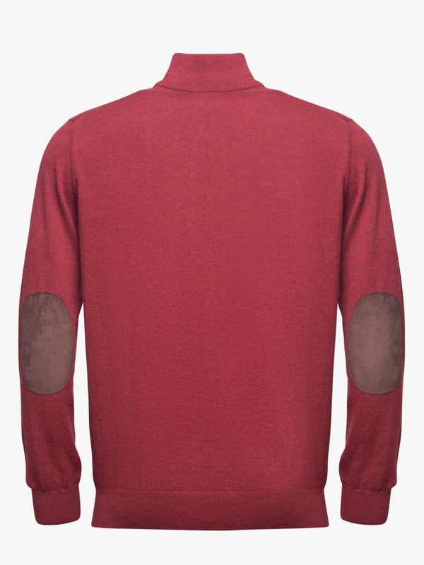 Camiseta de algodón y cachemira de cuello con cremallera rojo medio