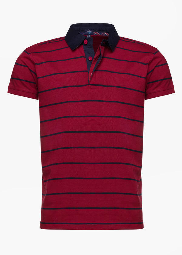 Rugby polo short sleeve thin stripes with collar detail