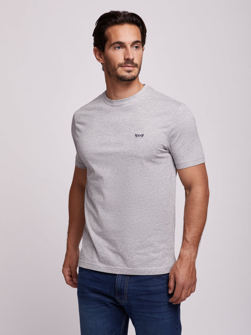 Light gray cotton T-shirt with embroidered logo and pocket