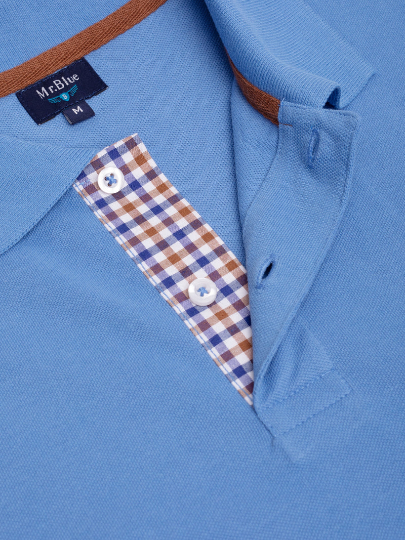 Light blue 100% cotton short sleeve polo shirt with pocket
