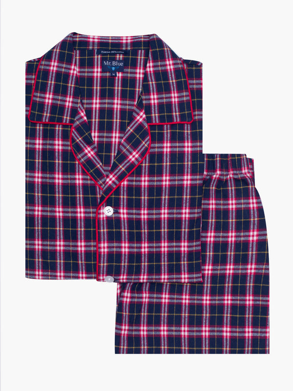 Red and dark blue large square flannel pajamas