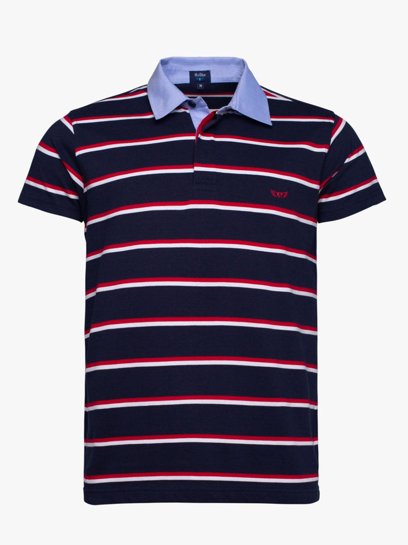 Rugby blue and red thin stripes short sleeve