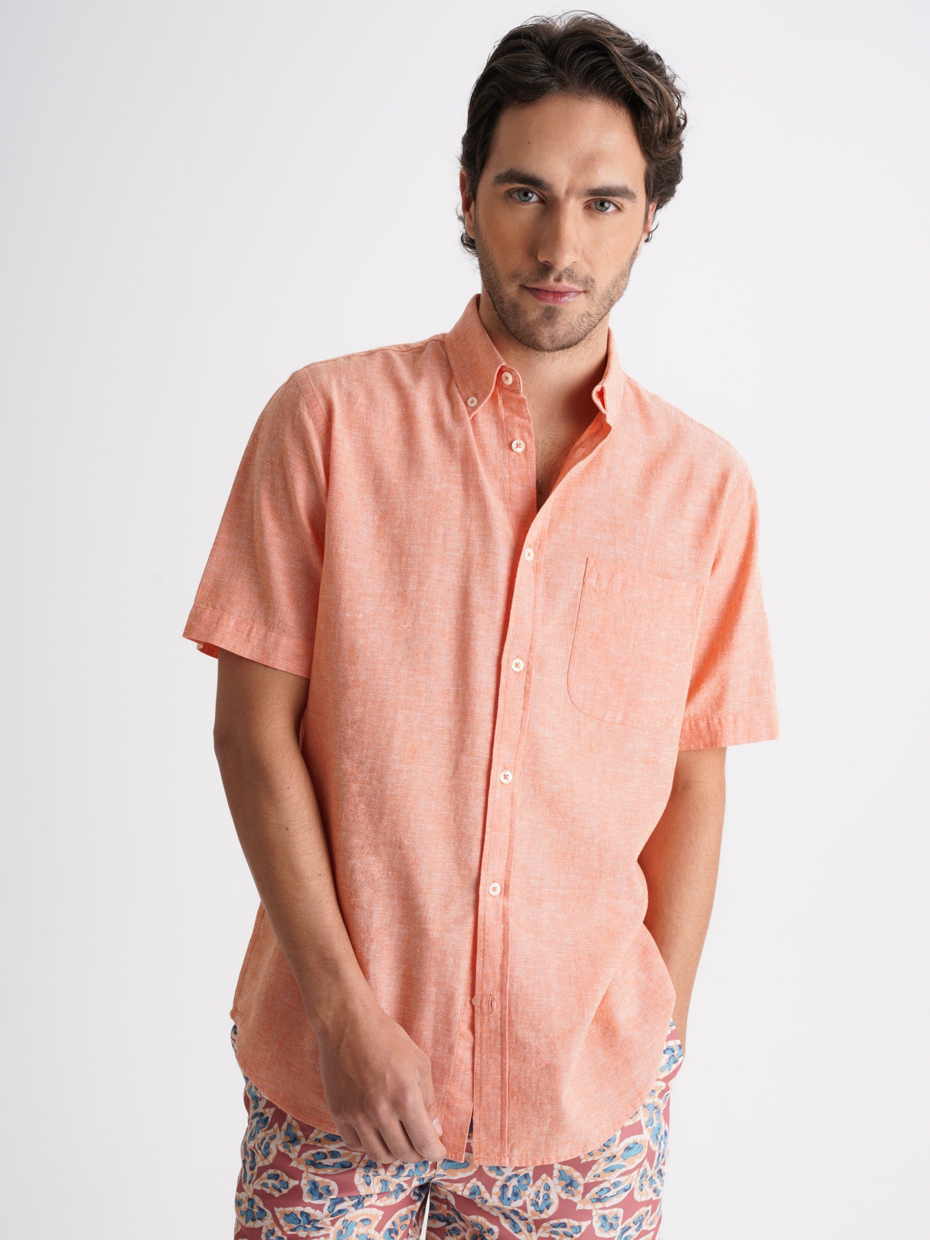 Camisa Regular Fit Linho Laranja Mr. Blue