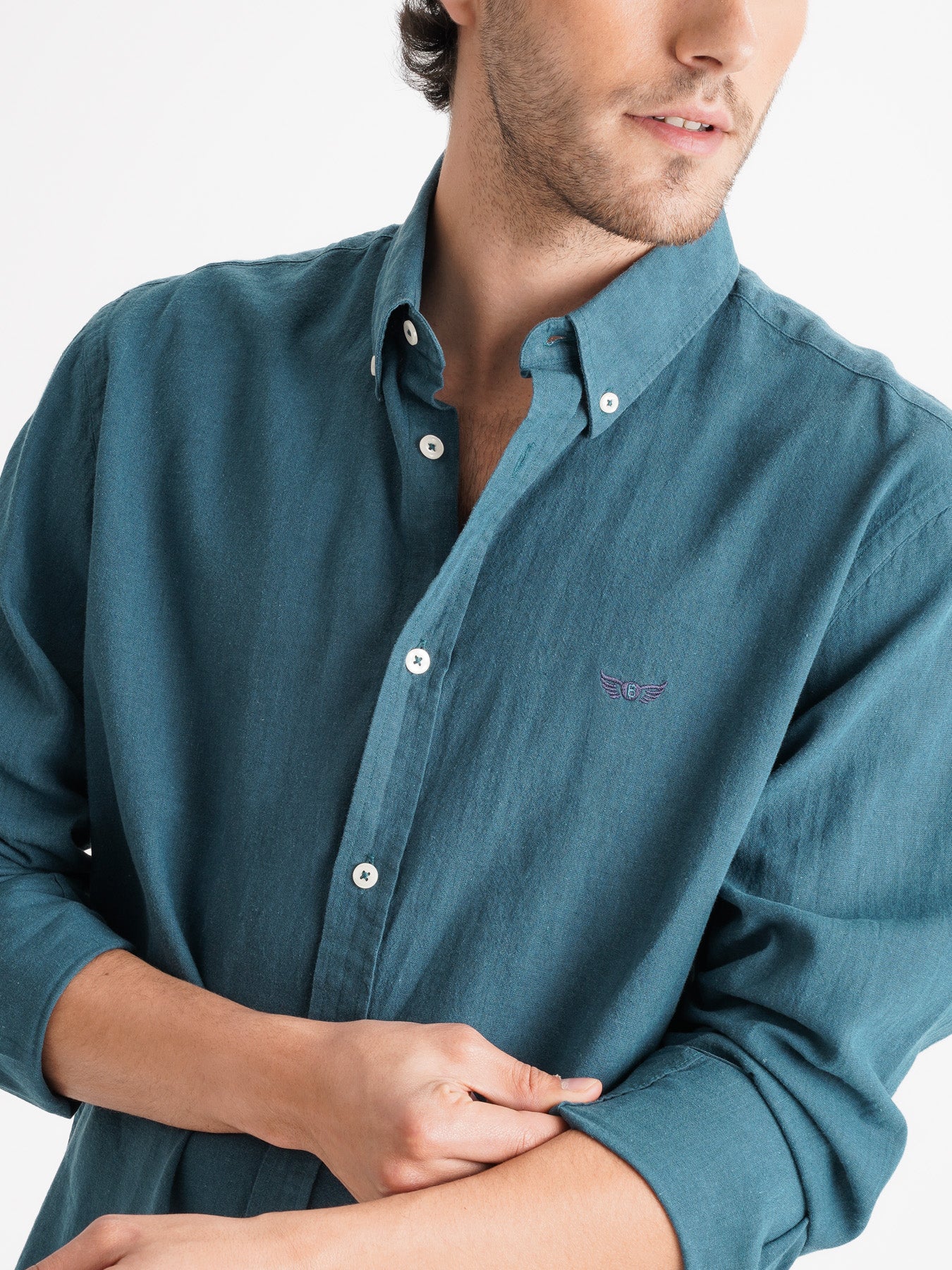 Camisa Regular Fit Linho Azul Mr. Blue