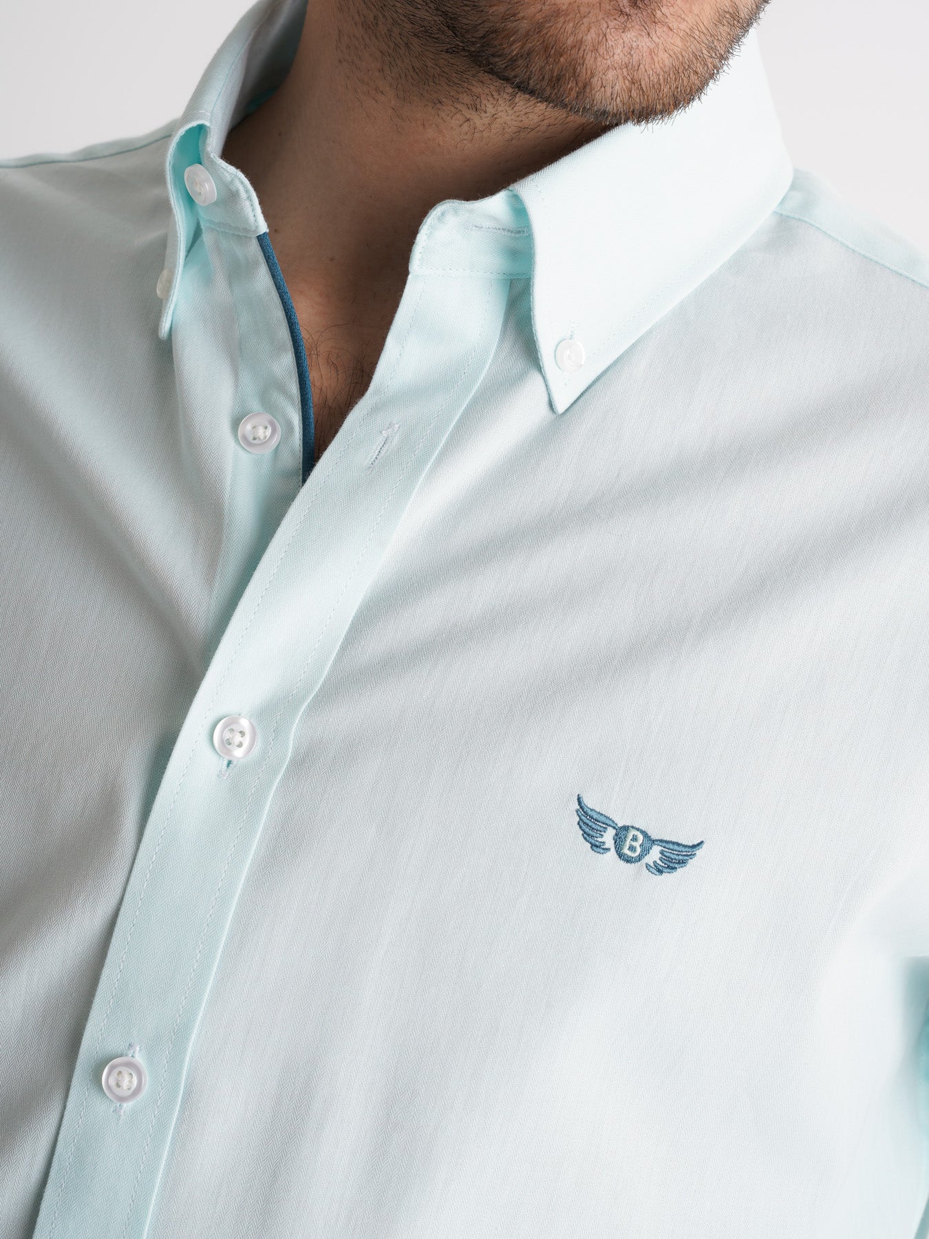 Camisa Regular Fit Herringbone Azul Mr. Blue