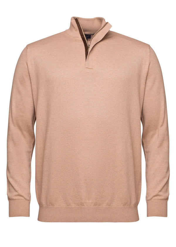 Cotton and Cashmere Pullover with Zipper Collar